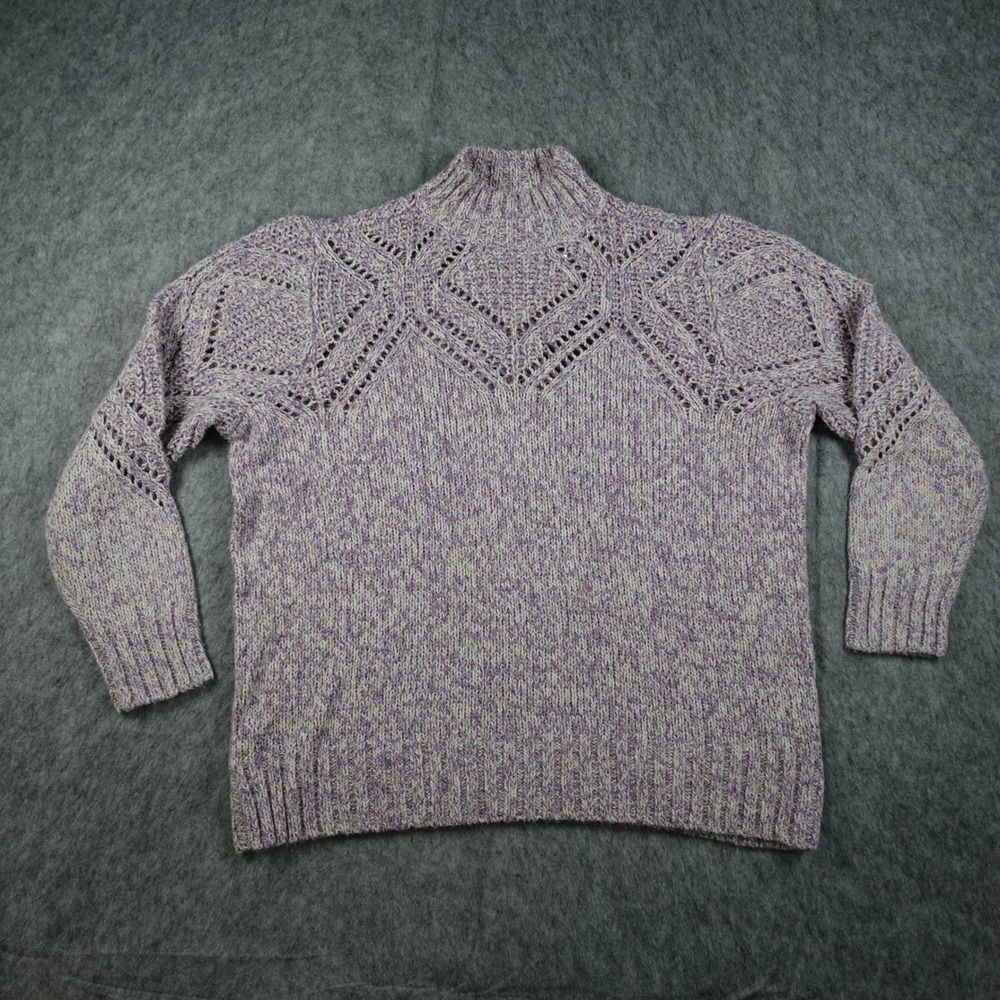 Torrid Sweater Women 1X Purple Pointelle Knit Mock Neck Long Sleeve Marled Soft